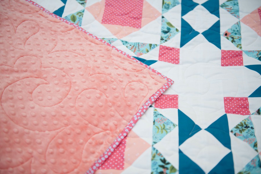 Tossed hearts on grey background baby quilt- shops navy minky backing- unisex baby blanket- baby shower gift- soft and cozy whole cloth quilt